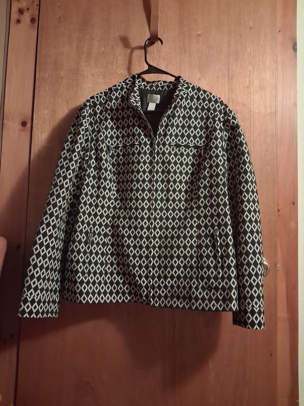 Chico's Black & White Diamond-Print Zip Jacket